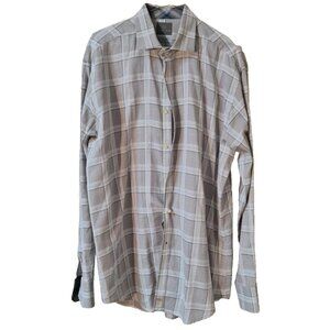 Thomas Dean Men's Shirt Button Front Size XL Long Sleeve Gray Checkered